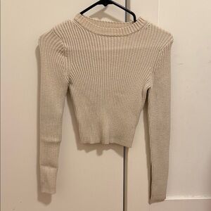 Zara Cream Ribbed Knit Crewneck Sweater